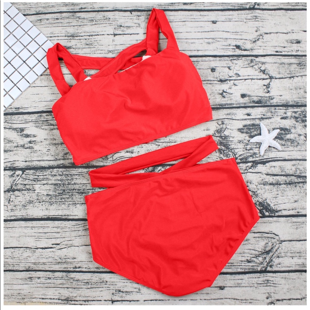 Criss Cross High Waist Bandage Bikini Set Swimsuit - Picture 6 of 6